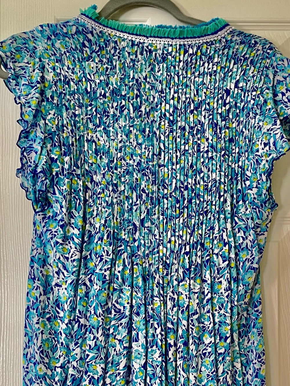 Poupette St Barth Blue Floral Pleated Tunic Cover Up Crochet Trim - Picture 6 of 7